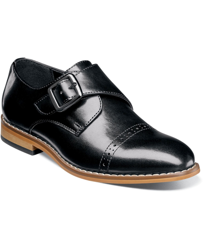 Stacy Adams Kids' Little Boy Desmond Cap Toe Monk Strap Shoe In Black