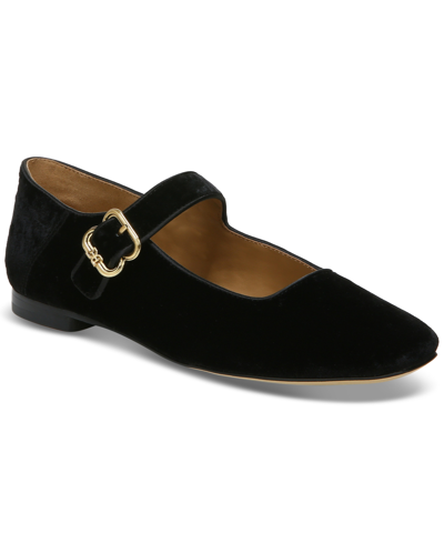 Sam Edelman Women's Michaela Square Toe Buckled Mary Jane Flats In Black Velvet