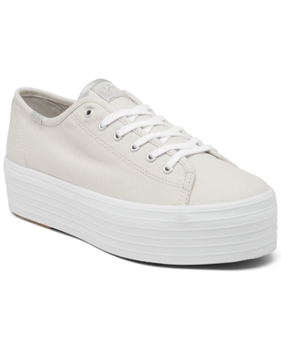 Keds Women's Triple Up Canvas Metallic Platform Casual Sneakers From Finish Line In White