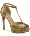 Thalia Sodi Chace Womens Embellished Peep Toe Pumps In Gold