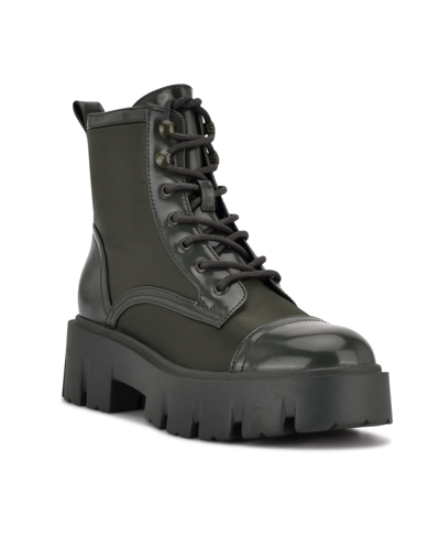 Nine West Women's Obri Lug Sole Lace Up Booties Women's Shoes In Dark Green Multi