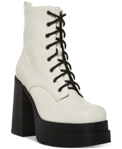 Madden Girl Driven Double Platform Lace-up Combat Booties In White