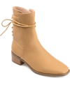 Journee Collection Women's Vannder Stacked Heel Ankle Tie Booties In Cognac