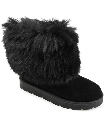 Journee Collection Women's Shanay Lug Sole Faux Fur Cold Weather Boots In Black