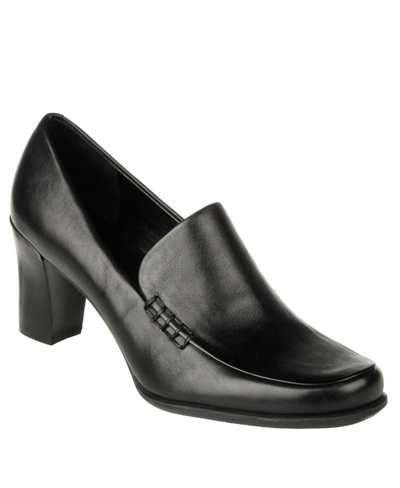 Franco Sarto Nolan Womens Leather Slip On Loafer Heels In Black Leather