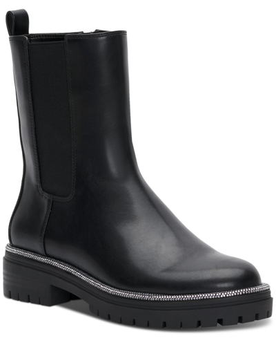 Inc International Concepts Women's Brycin Lug Sole Booties, Created For Macy's Women's Shoes In Black Smooth