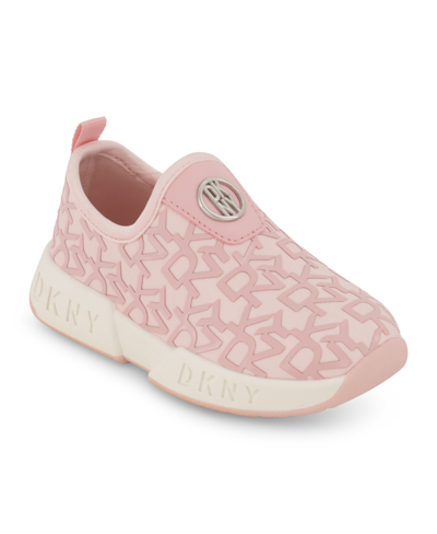 Dkny Toddler Girls All Over Logo Slip On Sneakers In Blush