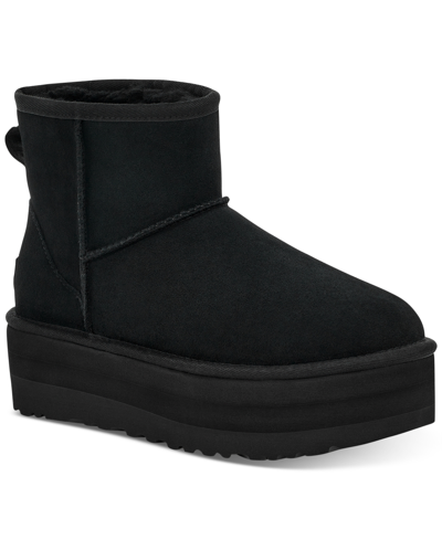 Ugg Classic Mini Platform Black Ankle Boots With Platform In Suede Woman