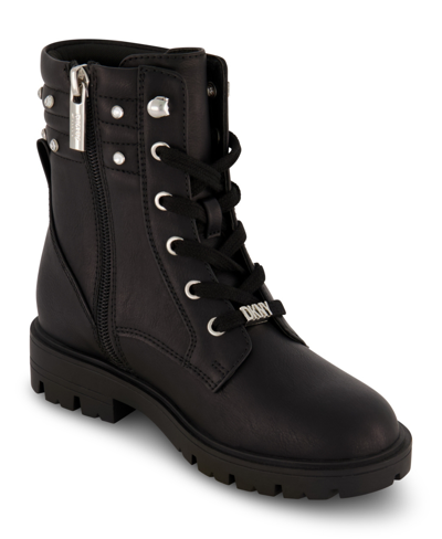 Dkny Little Girls Crystal Stud Collar Moto Boots In Black