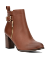 New York And Company Angie Womens Zipper Faux Leather Booties In Cognac