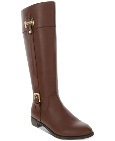 Karen Scott Deliee 2 Womens Faux Leather Wide-calf Riding Boots In Cognac