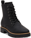 Toms Women's Alaya Lace-up Lug Combat Booties Women's Shoes In Black/black Synthetic Nubuck