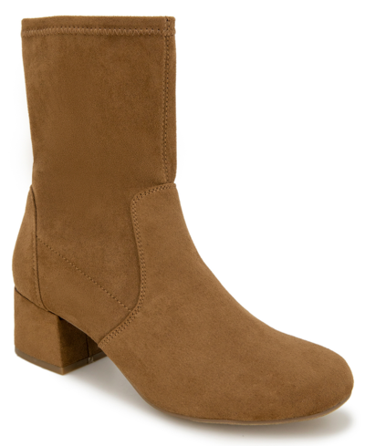 Kenneth Cole Reaction Road Stretch Womens Faux Suede Block Heel Ankle Boots In Cognac