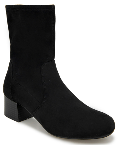 Kenneth Cole Reaction Road Stretch Womens Faux Suede Block Heel Ankle Boots In Black