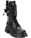 Dkny Bart Womens Faux Leather Lugged Sole Combat & Lace-up Boots In Black Smooth