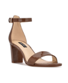 Nine West Women's Pruce Ankle Strap Block Heel Sandals Women's Shoes In Medium Brown Patent Leather