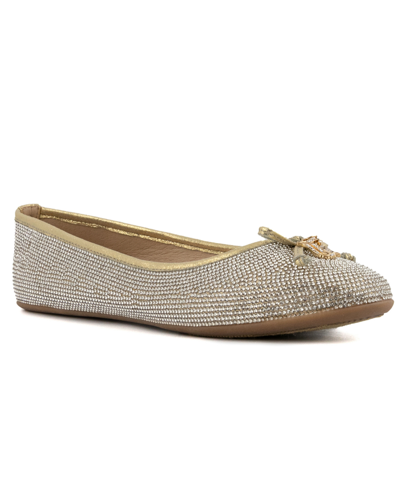 Juicy Couture Farrah Womens Metallic Embellished Ballet Flats In Gold - Metallic Fabric