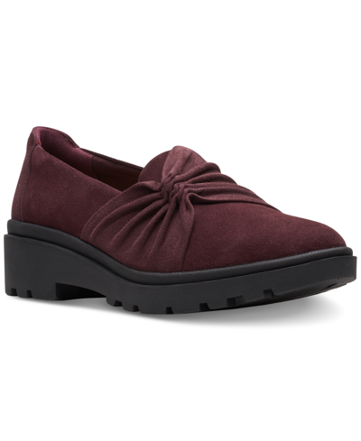 Clarks Women's Calla Style Ruched Slip-on Flats Women's Shoes In Burgundy Suede