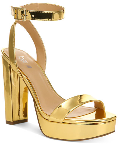 Bar Iii Ivy Platform Dress Sandals, Created For Macy's In Gold Patent
