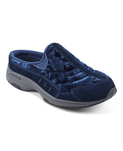 Easy Spirit Women's Traveltime Round Toe Casual Slip-on Mules Women's Shoes In Marine Blue,suede And Textile