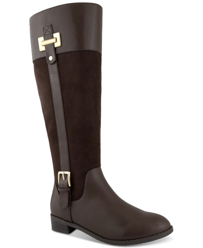 Karen Scott Deliee2 Riding Boots, Created For Macy's Women's Shoes In Chocolate Micro