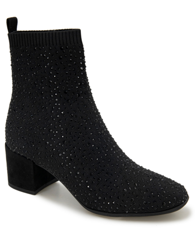 Kenneth Cole Reaction Rida Stretch Jewel Womens Rhinestone Booties Ankle Boots In Black