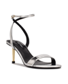 Nine West Women's Anny Round Toe Ankle Strap Heeled Sandals Women's Shoes In Silver Mirror Metallic