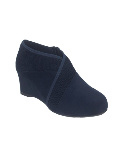 Impo Women's Glamia Stretch Wedge Ankle Bootie With Memory Foam Women's Shoes In Midnight Blue