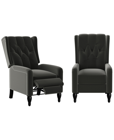 Handy Living Feigin Wingback Pushback Recliner Chairs, Set Of 2 In Charcoal Gray Velvet