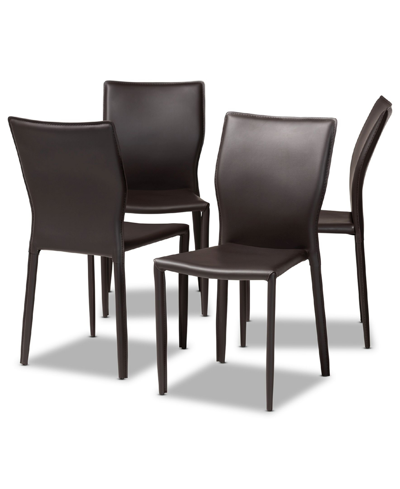 Baxton Studio Heidi Modern And Contemporary Faux Leather Upholstered 4 Piece Dining Chair Set In Dark Brown