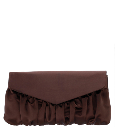 Nina Salome Satin Pleated Clutch In Dark Chocolate