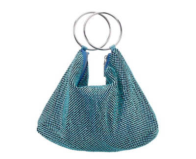 Nina Women's Glass Crystal Mesh Double Ring Handle Pouch Bag In Air Blue