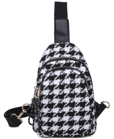 Urban Expressions Ace Houndstooth Sling Backpack In Black Tweed