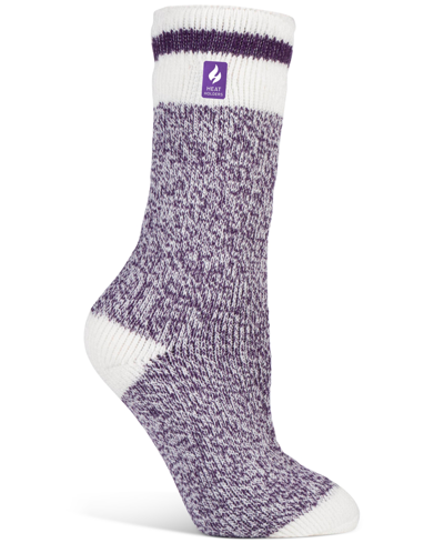 Heat Holders Women's Snowdrop Cream Block Twist Crew Socks In Purple