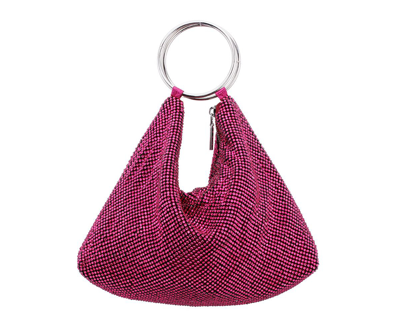 Nina Women's Glass Crystal Mesh Double Ring Handle Pouch Bag In Wine
