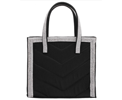 Nina Women's Chevron Quilted Satchel With Crystal Trim Handbag In Black