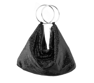 Nina Women's Mesh Double Ring Handle Pouch Bag In Black