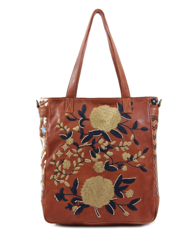 Old Trend Women's Flora Soul Hand-embroidery Tote Bag In Cognac