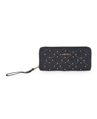 Lodis Women's Aria Accordian Zip Around Wallet With Studs In Black