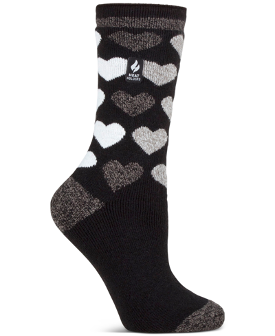 Heat Holders Women's Lite Jennifer Heart Crew Socks In Black