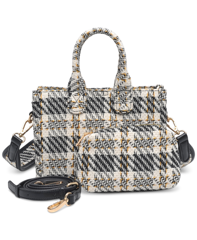 Urban Expressions Tweed Edina Double Top Handle In Black White