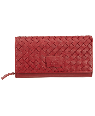 Mancini Women's Basket Weave Collection Rfid Secure Clutch Wallet In Red