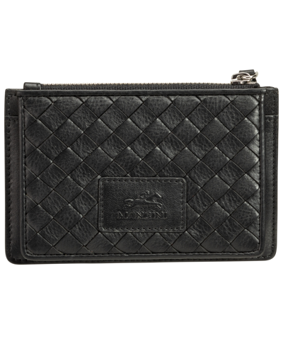 Mancini Women's Basket Weave Collection Rfid Secure Card Case And Coin Pocket In Black