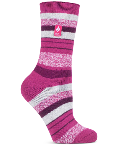 Heat Holders Women's Lite Peony Multi Stripe Crew Socks In Berry