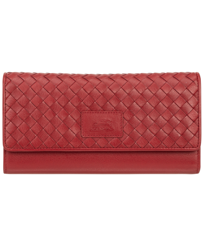 Mancini Women's Basket Weave Collection Rfid Secure Quadruple Fold Wallet In Red