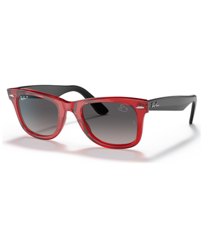 Ray Ban Disney Unisex Polarized Sunglasses, Rb2140 Wayfarer Mickey J22 50 In Transparent Red