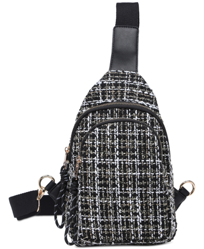 Urban Expressions Ace Houndstooth Sling Backpack In Black Tweed