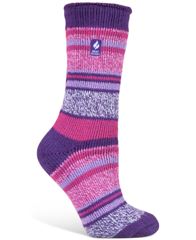 Heat Holders Women's Yasmine Multi Stripe Crew Socks In Purple