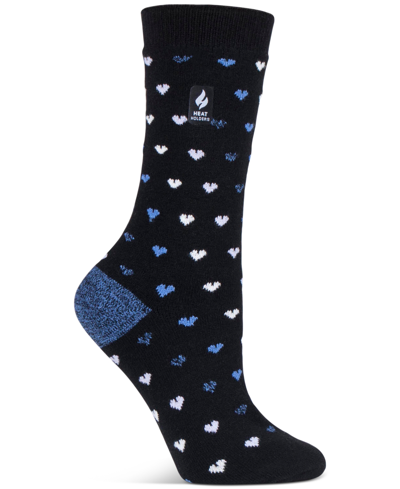 Heat Holders Women's Ultra Lite Orchid Hearts Crew Socks In Black,blue