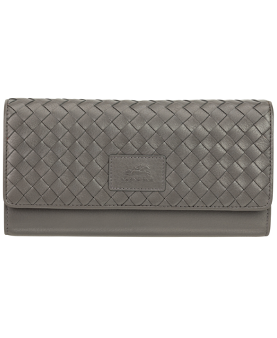 Mancini Women's Basket Weave Collection Rfid Secure Quadruple Fold Wallet In Gray